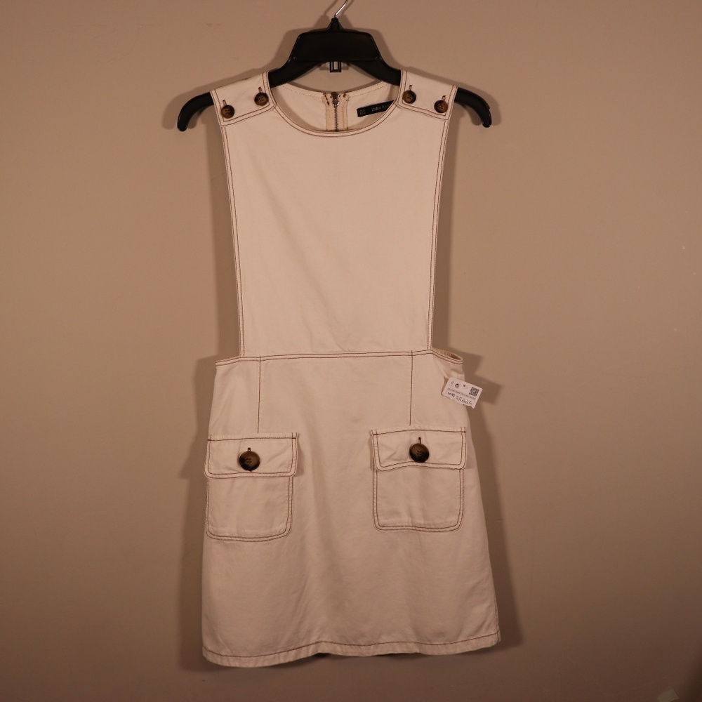 Zara Basic XS Tan Beige Canvas Dress Jumper NWT